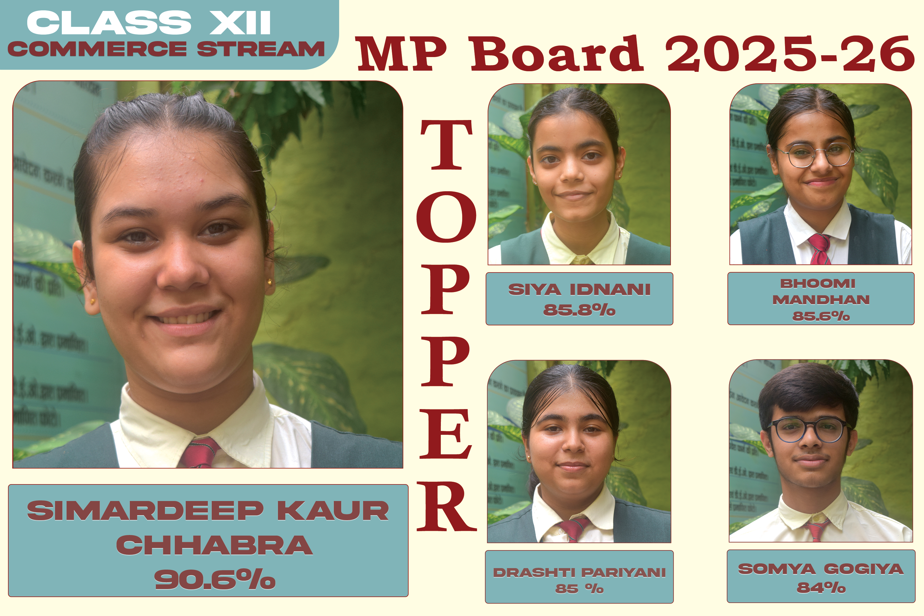 MP Board 12th Commerce Rankers 2026 Tirathbai Kalachand School Indore